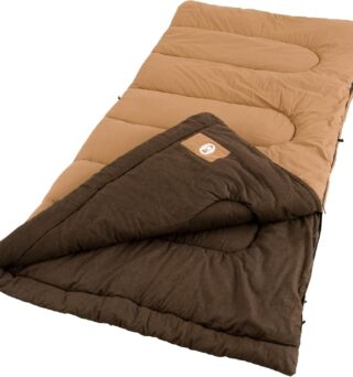Coleman Dunnock 20°F Big ‘n Tall Sleeping Bag, Cold-Weather Sleeping Bag Fits Adults up to 6ft 4in, Machine Washable, Flannel Liner